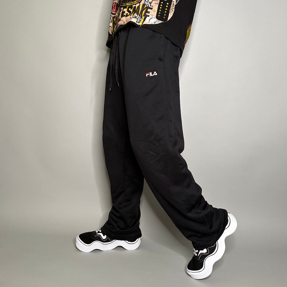 Vintage 90s Fila Sweatpants Mens XL Baggy Fit Jet Black Polyester White Logo